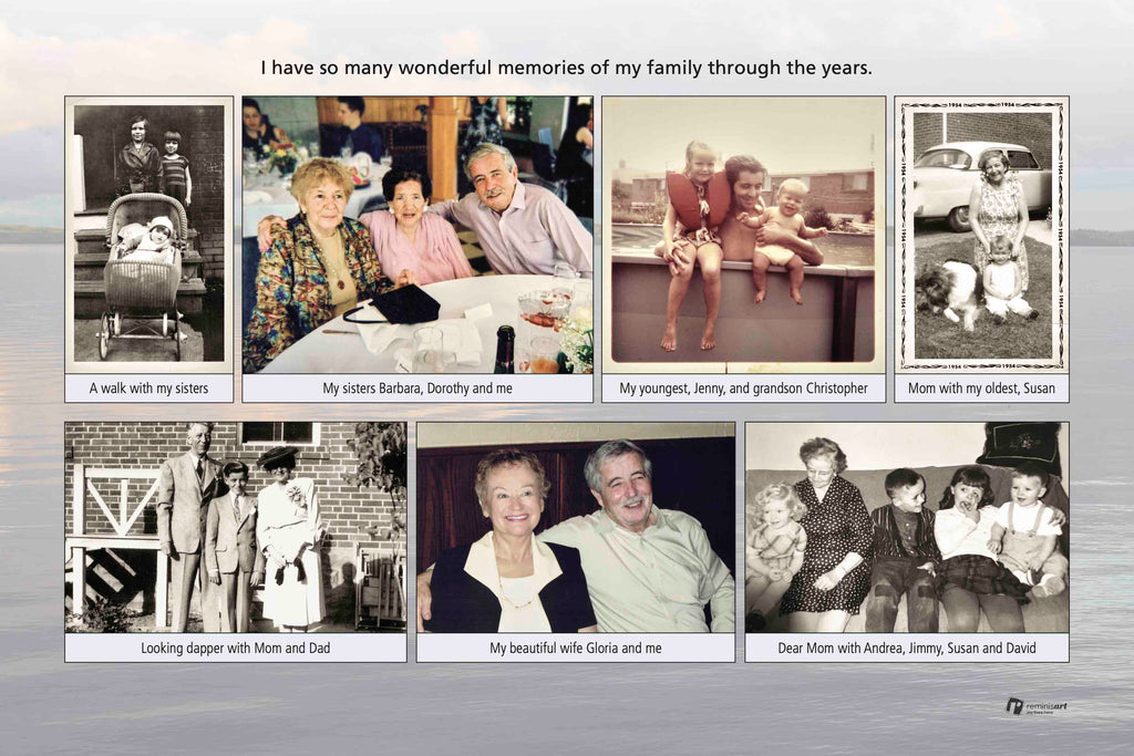 A collage of vintage photos showing a family at all different stages.